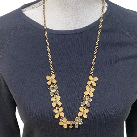 J. Crew Jewelry - J. Crew flower necklace crystal gray enamel mustard antique gold tone marked